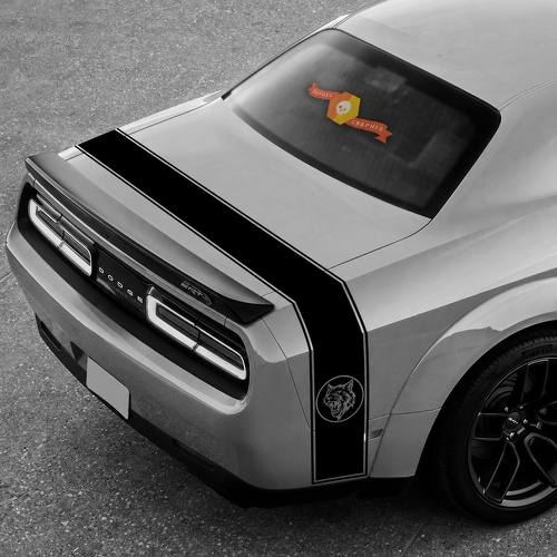 Custom Cat Head Double Outline Rear Wrap Stripe Hinterer Kotflügel Kofferraum Vinylaufkleber für Dodge Challenger