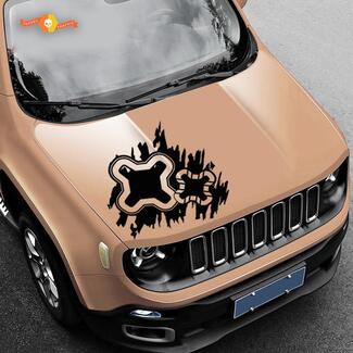 Jeep Renegade Logo Distressed Splash Vinyl-Aufkleber auf der Motorhaube, Fahrzeuggrafik hinten