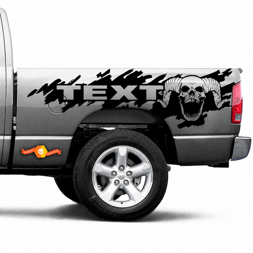 Hornschädel Benutzerdefinierter Text Schlamm Spritzer Seitenaufkleber Vinyl Aufkleber für Dodge Ram 2500