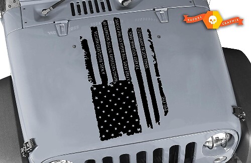 Second Amendment Used-Look amerikanische Flagge Motorhauben-Vinylaufkleber für Jeep Wrangler