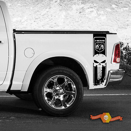 Punisher Skull Hemi Style Seitenstreifen Aufkleber aus Vinyl für Dodge Ram 1500-3500