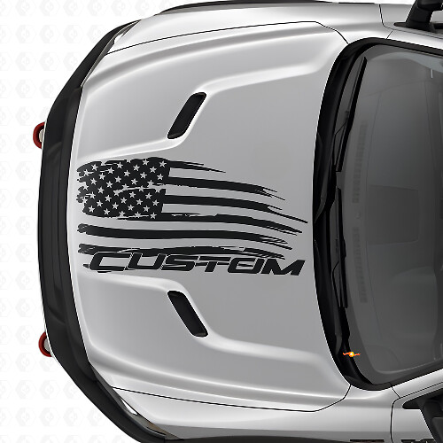 Abgenutzter amerikanischer Flaggen- und Schriftzug-Haubenaufkleber aus Vinyl für Dodge Ram