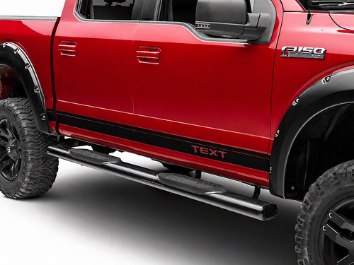 TEXT Schwarze Nadelstreifen Rocker Panel Vinyl Aufkleber für Ford F-150