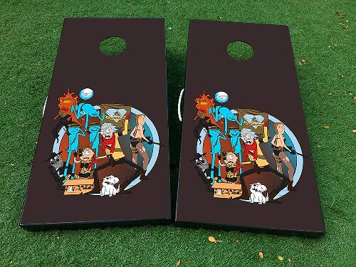Rick und Morty inspirierte Cornhole-Board Vinylfolie Aufkleber-Set