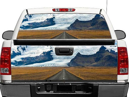 Road To The Mountains Heckscheiben- oder Heckklappen-Vinylaufkleber für Pick-up-Trucks und SUVs