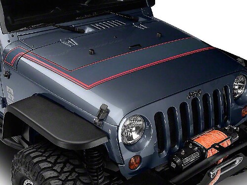 Retro-Stil Nadelstreifen-Motorhaubenstreifen – Grau und Rot, passend für 2007–2018 Jeep Wrangler JK-Modelle