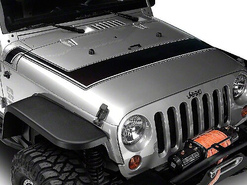 Retro-Stil Nadelstreifen-Motorhaubenstreifen – Schwarz und Grau, passend für 2007–2018 Jeep Wrangler JK-Modelle