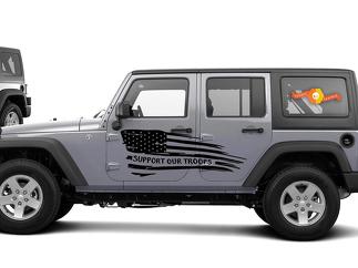 Support Our Troops Wavy Flag Graphic Decal Side Body Passend für Jeep Wrangler USA