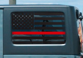 Jeep Hardtop Flaggen-Aufkleber-Set – dünne rote Linie Fire USA American Wrangler JKU