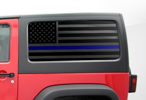 USA-Flagge Blaue Linie Seitenfenster Vinyl-Aufkleberset für Jeep Wrangler JK