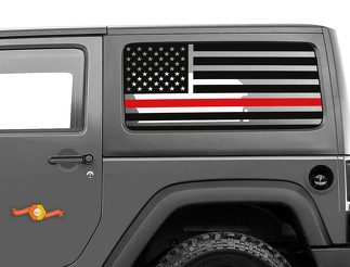 Red Line 2 Door Jeep Hardtop Flag Aufkleber USA American Wrangler Fire Fighter JK