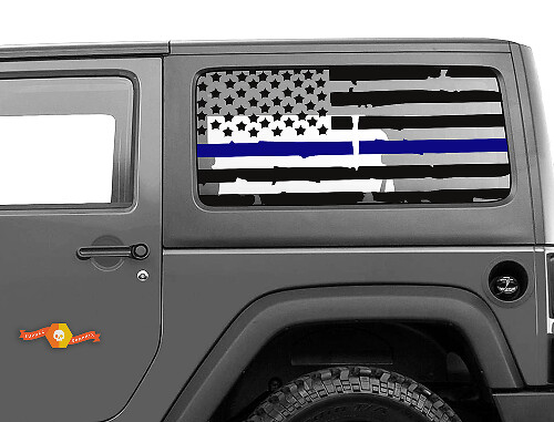 Abgenutztes USA-Flagge Blaues Linien Seitenfenster Vinyl-Aufkleber-Set für Jeep Wrangler JK