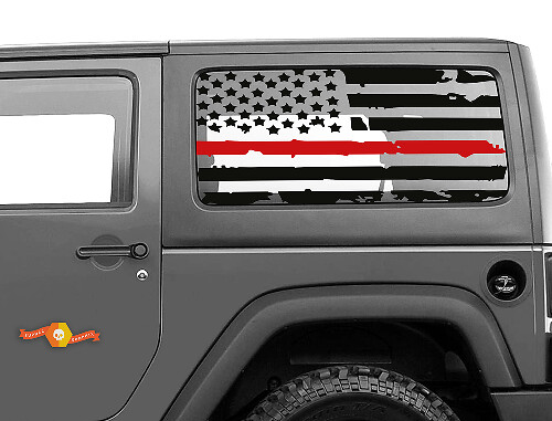Abgegriffener USA-Flagge mit roter Linie Hardtop Seitenscheiben Vinyl-Aufkleber für Jeep Wrangler