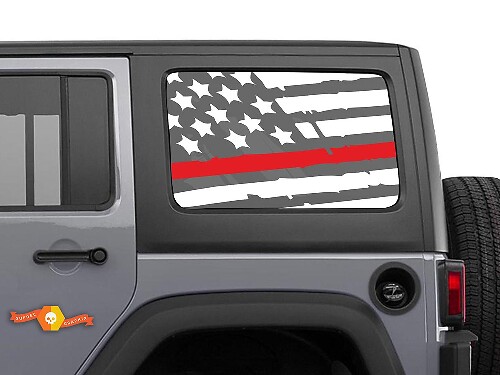 Distressed Thin Red Line Flag Seitlicher Vinyl-Aufkleber Jeep FireFighter Fire