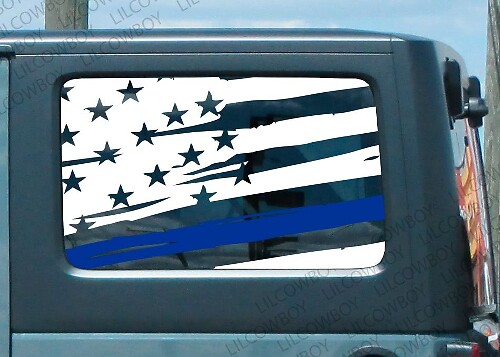 Abgenutzter Blue Line Flaggen-Seitenvinylaufkleber 2 für Jeep Police Lives Matter