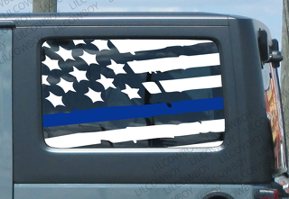 Distressed Blue Line Flagge Vinyl-Aufkleber an der Seite Jeep Police lives matter