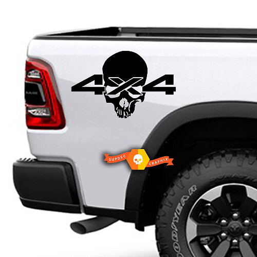 2x Totenkopf 4X4 ​​Logo Aufkleber Vinyl Aufkleber LKW Ladefläche Kohlewalze für Dodge Ram 1500
