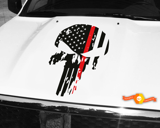 Punisher Skull Red Line Flag Motorhaubenaufkleber, 66 cm breit, passend für Jeep Dodge Chevy