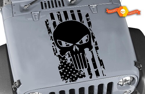 Used USA-Flagge Punisher Schädel Kapuzen Vinyl-Aufkleber für Jeep Wrangler