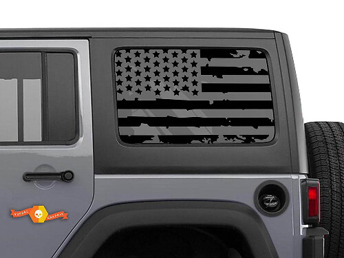 Abgenutztes Aufkleberset mit amerikanischer Flagge für Hardtop-Fenster des Jeep Wrangler JKU