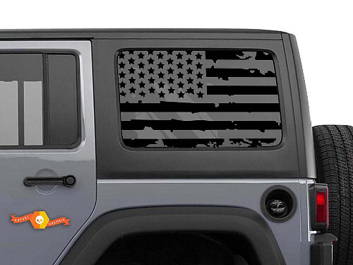 Abgenutztes Aufkleberset mit amerikanischer Flagge für Hardtop-Fenster des Jeep Wrangler JKU