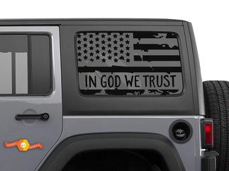 2x Jeep Hardtop Flaggenaufkleber – In GOD We Trust – USA American Wrangler Window