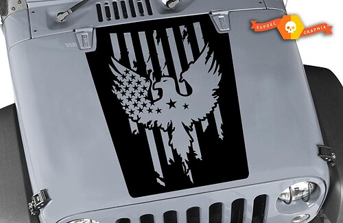 Verwaschenes US-Flaggen-Adler-Motorhauben-Vinylaufkleber für Jeep Wrangler 2007-2017