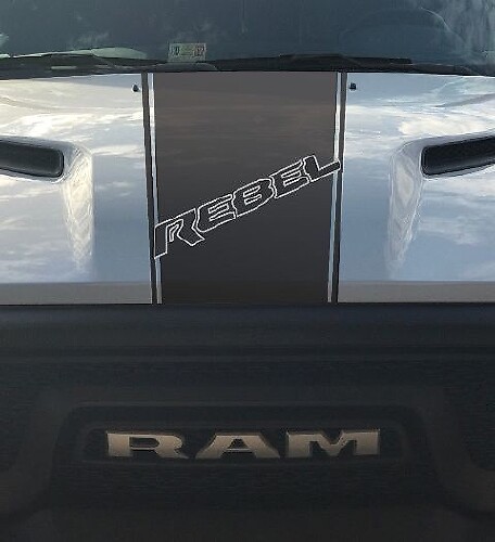 Rebel 5,7L Motorhauben-Rennstreifen Vinyl-Aufkleber 2 für Dodge Ram (Werksstil)