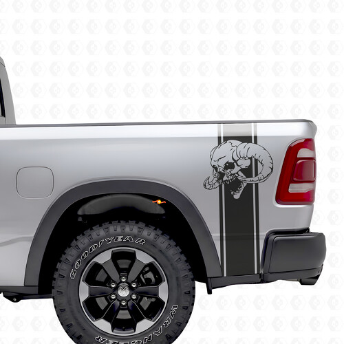 Umrissstreifen mit Totenkopf-Bettseiten-Vinyl-Aufkleber für Dodge Ram 1500