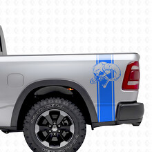 Umrissstreifen mit Totenkopf-Bettseiten-Vinyl-Aufkleber für Dodge Ram 1500_2