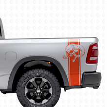 Umrissstreifen mit Totenkopf-Bettseiten-Vinyl-Aufkleber für Dodge Ram 1500_4
