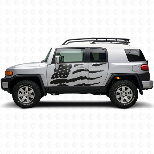 Abgenutzter amerikanischer Flaggen-Vinylaufkleber für die Seitentür des Toyota FJ Cruiser