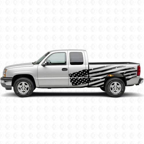 Abgenutzter amerikanischer Flaggen-Vinylaufkleber für die Seiten-Bettkabinentür für Chevrolet Silverado 1999-2007