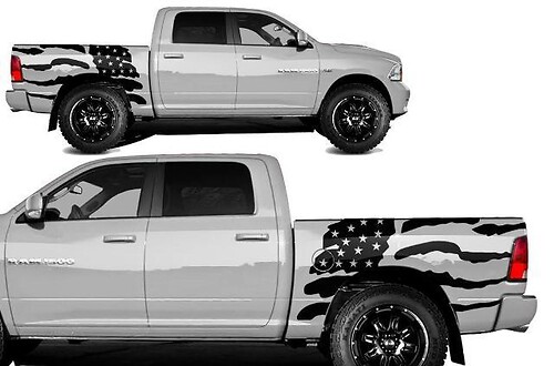DODGE RAM 1500/2500 (2009–2018) 5,7 BED CUSTOM VINYL Aufkleber-Aufkleber-Set – USA-Flagge
