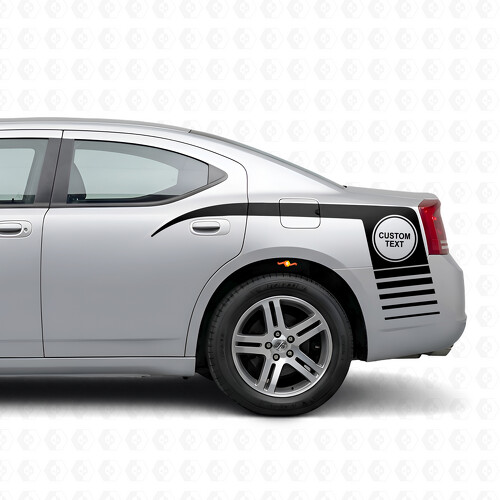 Benutzerdefinierter Text im Kreis & Blitzstreifen Seiten-Vinylaufkleber für Dodge Charger 2006-2010