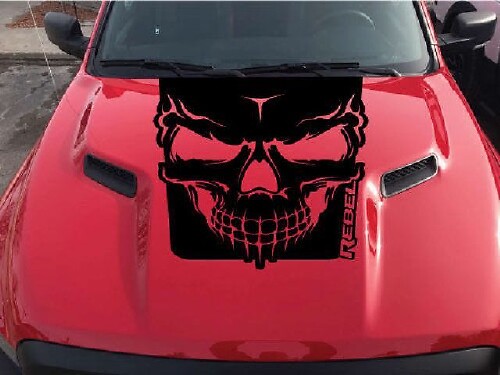 Skull & Rebel Schriftzug Motorhauben Vinylaufkleber für RAM 1500 Rebel 2015-2017