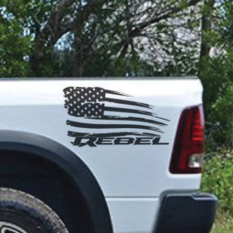 Abgenutzte Seitenaufkleber mit USA-Flagge aus Vinyl für Dodge Ram Rebel