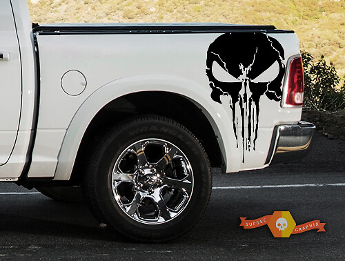 Punisher-Schädel Grunge Seitenaufkleber aus Vinyl für Dodge Ram