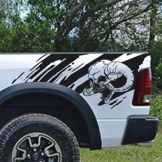 Gehörnter Schädel Splash Splatter Grunge Pickup Truck Vinyl Aufkleber Bett Grafik Besetzung