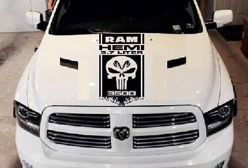 DODGE RAM HEMI 5.7L 3500 2500 1500 1 x MOTORHAUBENAUFKLEBER Grafisches Vinyl-Aufkleber-Logo