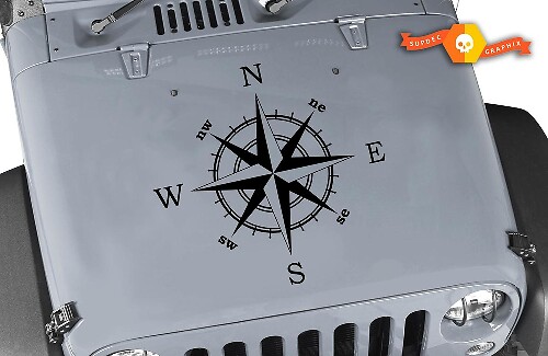 Kompassrosen-Grafik Hauben-Vinylaufkleber für Jeep Wrangler