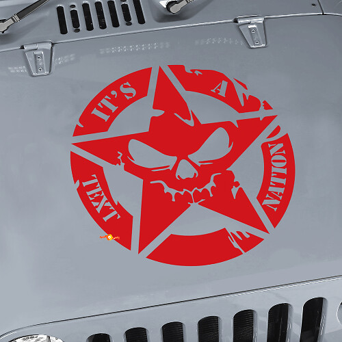 Individuelles Text Military Star Skull Hauben-Vinylaufkleber für Jeep Wrangler JK CJ TJ