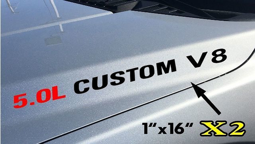 5.0L CUSTOM V8 Motorhaubenbuchstaben Vinyl-Aufkleberpaar für Musclecar Truck Boss Musclecarmodel (Coyote V8)