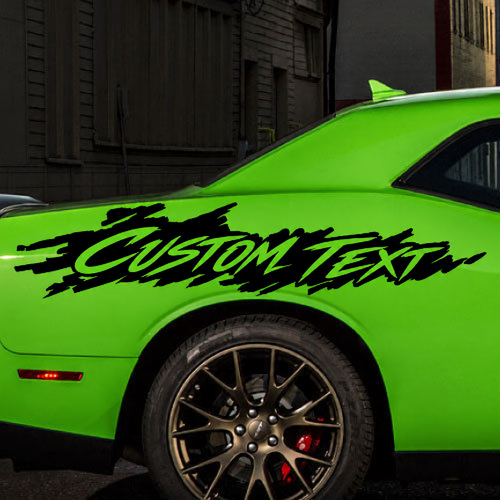 CUSTOM TEXT Kursiver Grunge-Spritzer Paar Heckkotflügel Vinyl-Aufkleber für Dodge Challenger