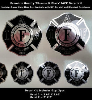 IAFF Firefighter Decals SET Chrom Silber Schwarz Premium Qualität 0090