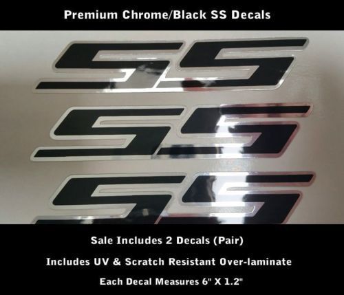 SS-Aufkleber für Camaro, Chrom, schwarze Motorhaubenschaufel, Paar, 15,2 cm breit, Premium 0083
