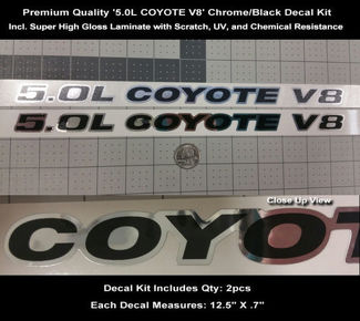 5.0L Ford Mustang Coyote Chrome Decal Kit 2pcs Motorhaubenschaufel 12.5