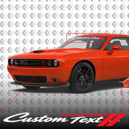 CUSTOM CUSTOM TEXT Twin Slash Banner — Vinyl-Aufkleber (Windschutzscheibe) für Dodge Challenger 2018-2020