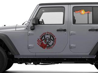 2 x Zombie Outbreak Response Team Jeep Motorhaube Tür Aufkleber Fahrzeug LKW Auto Vinyl