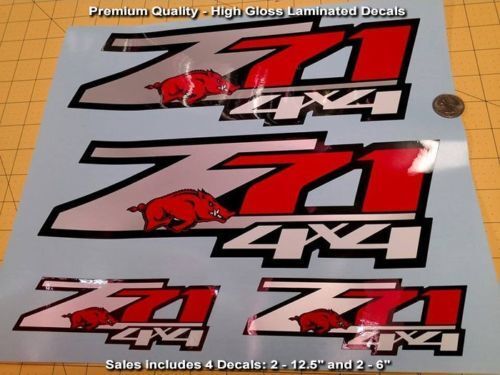 Z71-Aufkleber, Set mit 4 Arkansas Razorbacks, Premium-Qualität, Hochglanz-Finish, schön
